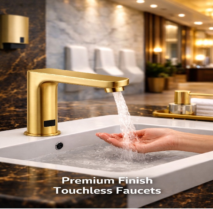Premium finish touchless faucets collection in modern commercial styles